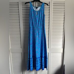 Talbots Blue Patterned Sleeveless Maxi Dress